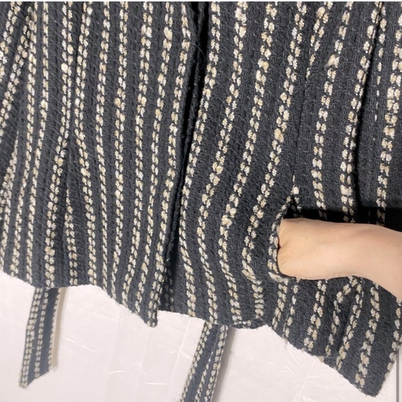 Zara Basic Black Cream Striped Textured Knit Bubble Collar Belted Jacket M - Picture 13 of 16